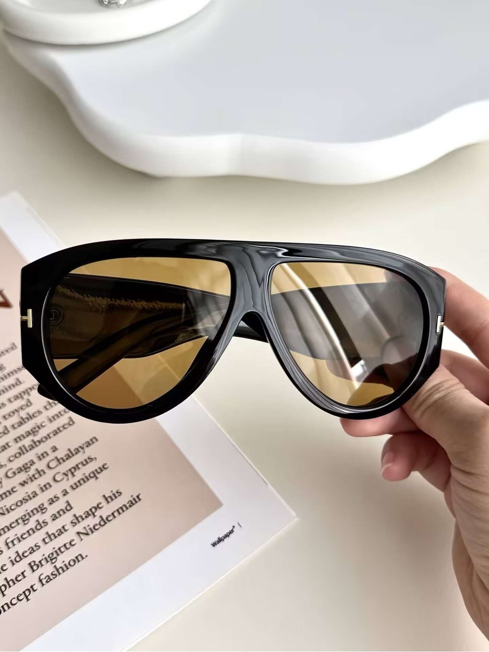 Tom Ford Black Frame Sunglasses with Amber Lenses